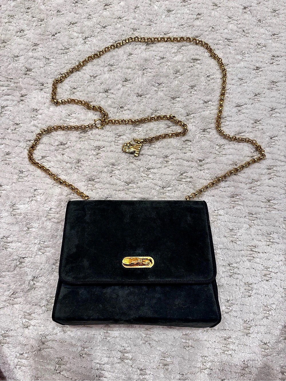 Salvatore Ferragamo dark green suede Chain Shoulder Bag